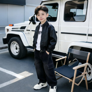 香港BAKUXIA男童皮衣外套春秋季 男孩立领机车风夹克百搭 2026新款