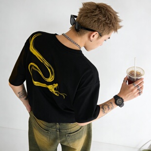 百搭短袖 黑色美式 男T恤重磅纯棉宽松痞帅潮牌上衣 DEXTER夏季 DUKE