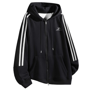 DUKE+DEXTER 简约手绘字母小标多巴胺色系条纹防风开衫连帽卫衣