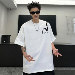 DUKE+DEXTER美式潮流简约圆领短袖男款T恤夏季高街蟒蛇印花上衣女