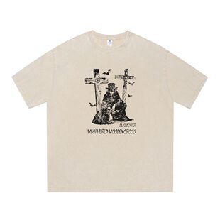 DUKE+DEXTER 街头潮流暗黑复古做旧质感印花设计短袖T恤 男女同款