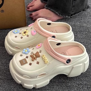 女 厚底增高洞洞鞋 女款 夏季 外穿防臭网红超火海边沙滩绝美包头凉鞋