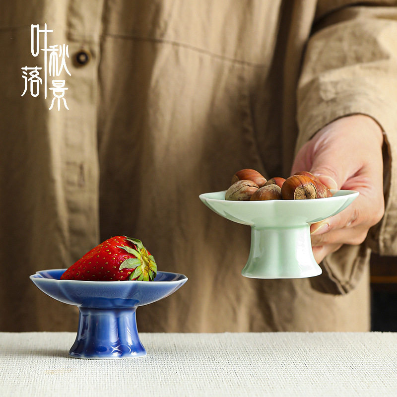 中式围炉煮茶摆盘小号精致茶点盘糕点盘复古陶瓷高脚点心盘干果碟