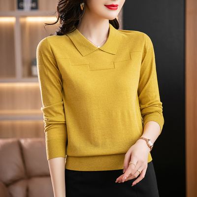 妈妈新款春秋季娃娃领毛衣薄款上衣羊毛衫女士打底衫秋冬时尚女装
