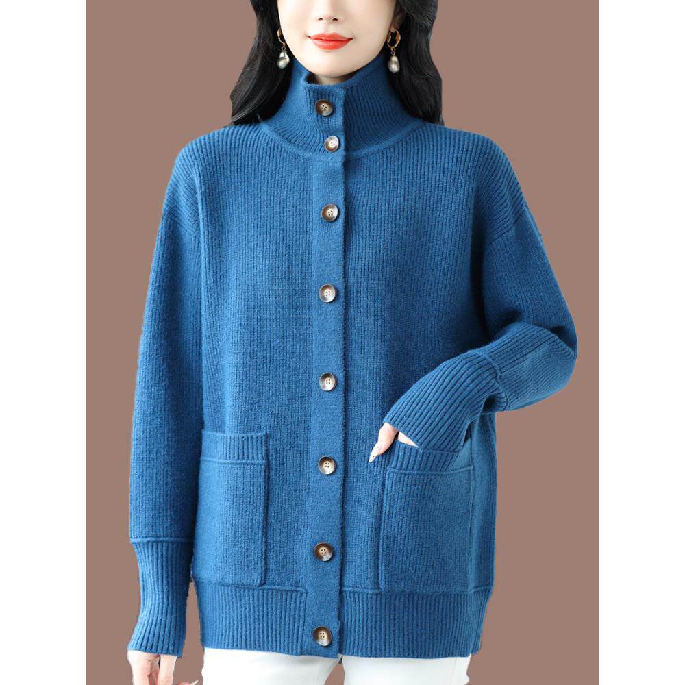 中老年加厚毛衣夹克秋冬女式宽松大码母服羊毛针织开衫外衫