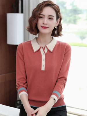妈妈秋装上衣新款中年时尚年轻气质40岁50长袖毛衣春秋洋气打底衫