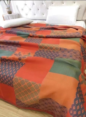 铺盖床单 拼接艺术橙色 230x250cm 双人榻榻米纯棉床盖单件