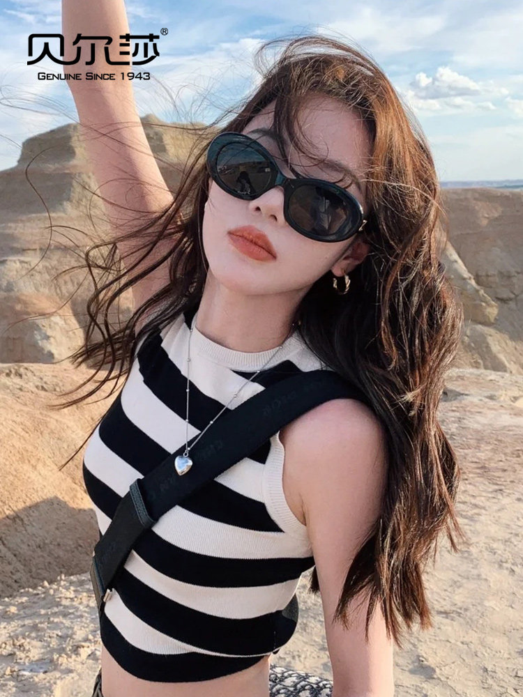 贝尔莎凯旋门墨镜女士防紫外线2023新款复古显瘦椭近视圆形太阳镜