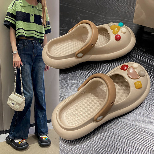 几何可爱卡通平底踩屎感洞洞鞋