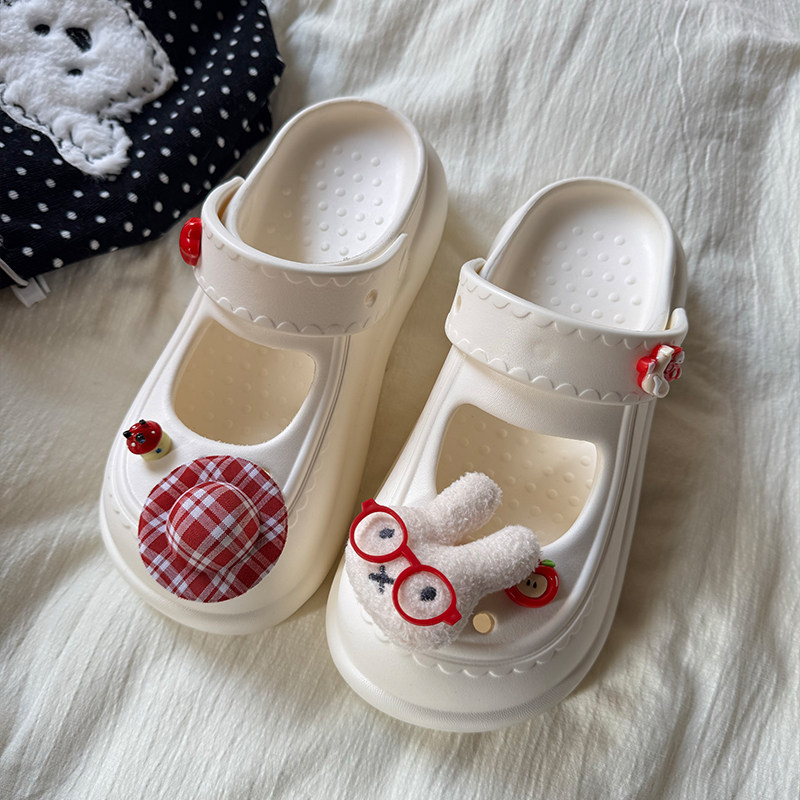 可爱少女风玛丽珍眼镜兔洞洞鞋女2025春季新款外穿厚底防滑凉拖鞋,女鞋,洞洞鞋,淘宝优惠券,粉丝福利购,淘宝优惠卷