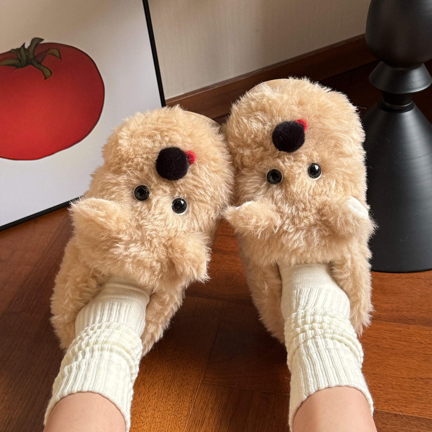 可爱卡通小狗情侣包跟棉拖鞋保暖