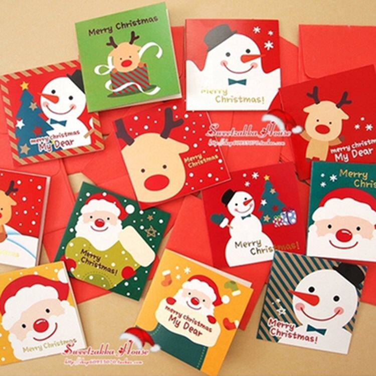 2020 欢乐圣诞节卡通迷你圣诞贺卡 祝福卡 礼品卡16张卡 信封