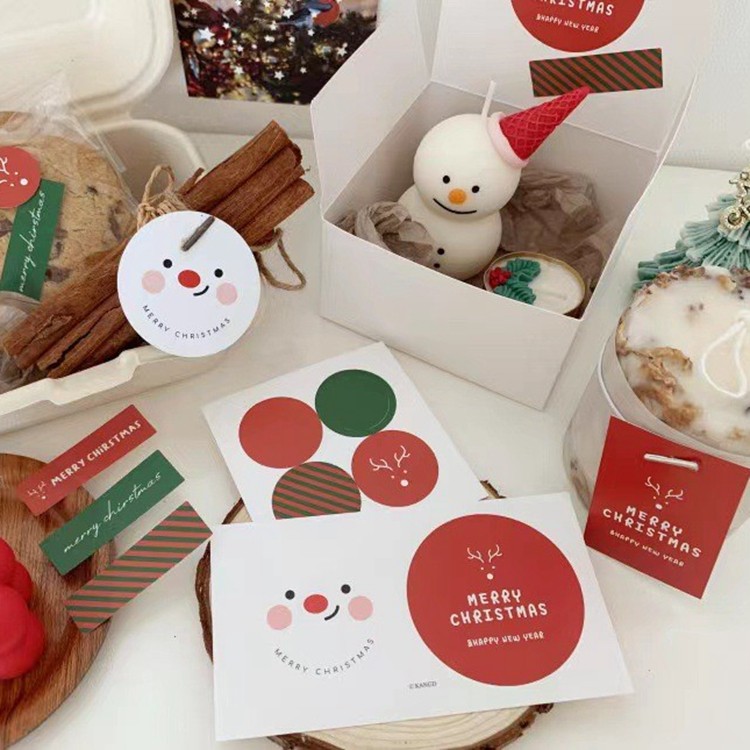 圣诞礼品包装用封口贴红绿条纹雪人麋鹿装饰贴纸手帐贴礼物贴纸