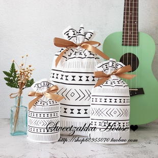 糖果袋 丝带抽绳袋 袋 50个 烘焙包装 5个 回礼袋 黑白抽象礼品包装