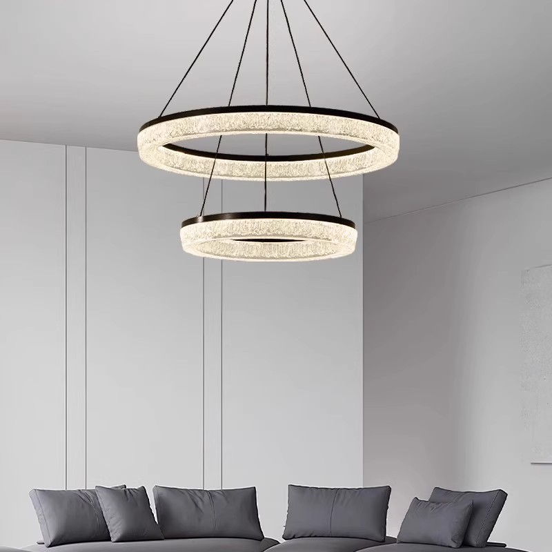 灯品仕意式极简创意个性冰裂纹亚克力圆环客厅吊灯家用护眼灯
