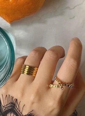 欧美简约小众锁链金属流苏叠戴高级戒指女小众设计轻奢高级感时尚