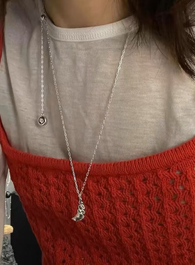 ins牛角包甜甜圈项链女铜镀白金轻奢小众抽拉式链条锁骨链