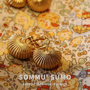 Vintage中古耳夹 金色孤品莱茵石古董耳钉NAPIER MONET旧时光复刻