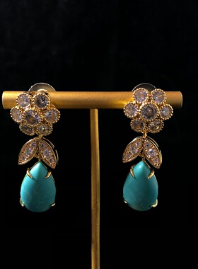 中古风复古水滴耳坠锆石耳钉茶花小众设计感ins风耳环