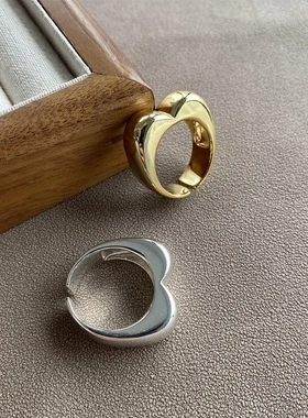 欧美简约时尚心形女黄铜镀金百搭光面情侣款式轻奢立体爱心指环