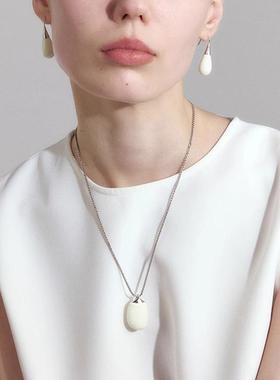 极简系列白色珐琅拼接铜镀白金耳钉项链女25年新款轻奢小众设计
