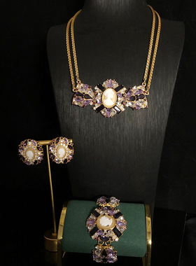 欧美夸张个性满钻项链时尚重工轻奢手链耳钉小众百搭毛衣链套装女