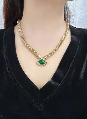 复古高级百搭新款琉璃素金项链法式小众新中式锁骨链颈链