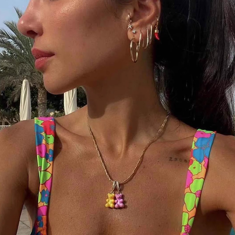 GGXR 日韩彩色小熊软糖项链吊坠个性时髦配饰GD权志龙宋妍霏同款