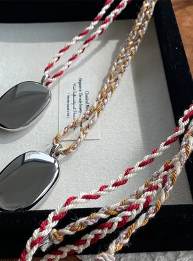 原创设计欧美极简男女同款月光宝盒吊坠编织棉绳长项链轻奢百搭