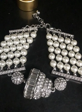 法式优雅复古风多层琉璃珍珠手链立体设计镶满钻轻奢重工百搭手镯