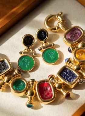 Vintage复古董首饰琉璃卡梅奥珐琅华丽手链镀老工艺制作复古做旧