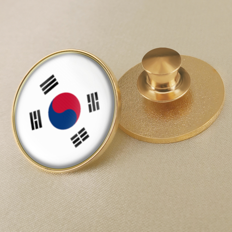 圆形韩国国旗徽章定制世界各国旗帜胸章襟章水晶滴胶胸针