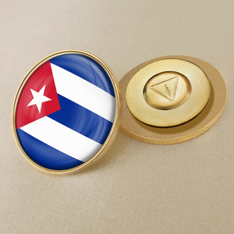 古巴国旗徽章定制世界各国旗帜胸章襟章圆形水晶滴胶胸针
