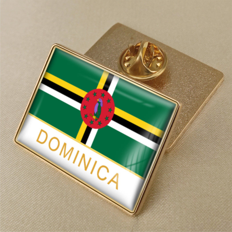 长方形语言国旗徽章订制 多米尼加旗帜胸章订做 金属滴胶襟章定做