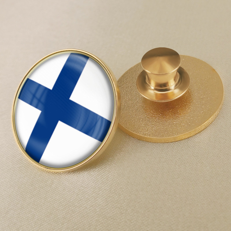 圆形芬兰国旗徽章定制世界各国旗帜胸章襟章水晶滴胶胸针