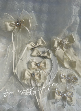 米白色洛丽塔蝴蝶结发夹六一演出主持人生日派对发烧花嫁裙子配饰