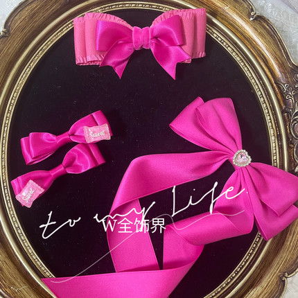 玫红色芭比手作蝴蝶结边夹可配宫崎骏小梅洛丽塔裙子优雅系列
