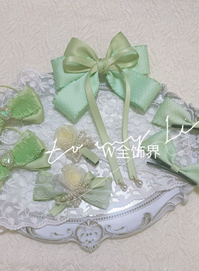薄荷漫波绿野仙踪手工发饰苹果绿色玫瑰珍珠蝴蝶结蕾丝甜美发饰