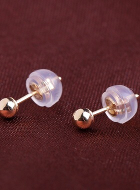 18k金泡泡耳钉女款黄金色光珠耳环彩金小圆珠k金耳钉玫瑰金耳饰