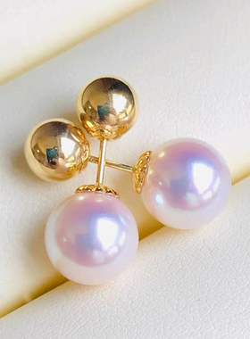 18K金配件插胶光珠硅胶大圆珠6mm光珠耳针双珠前后珠耳钉配件