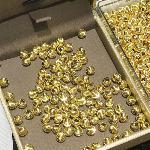 18K金猫眼珠批花路路通珠子通孔圆珠5mm间隔珠红绳DIY珠子AU750