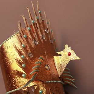 纯手工凤冠娘娘凤帽女款纸帽子头饰耳王母娘娘纸帽镶钻帽圈