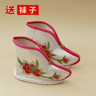 仙家布鞋女款莲花鞋观音菩萨鞋女尖鞋子娘娘短靴刺绣花鞋13厘米长