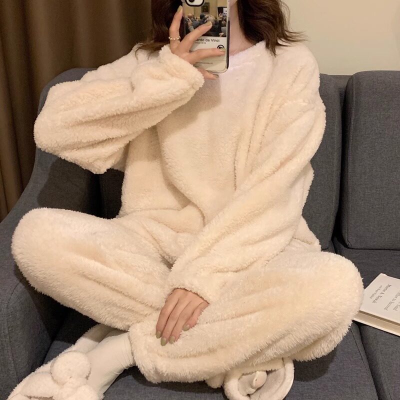 珊瑚绒睡衣女春夏季法兰绒长袖长裤加绒加厚保暖春夏款家居服套装