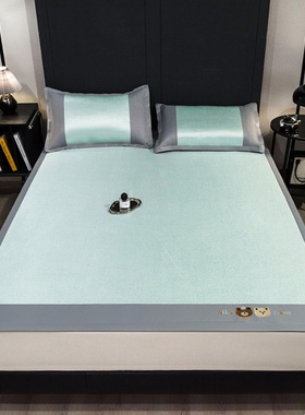 卡通小熊冰藤席凉席空调席双人床三件套1.2m床两件套床席款折叠式