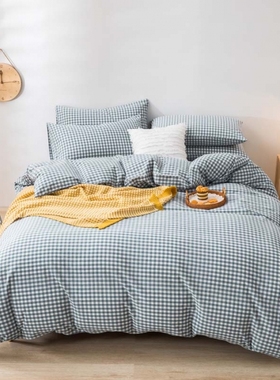 全棉色织水洗棉四件套欧式ins床笠式纯棉床单被套床罩4三件套日式