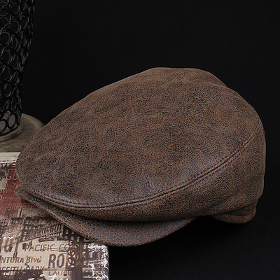 复古韩版秋冬季百搭真皮帽子男士鸭舌帽中老年人保暖前进帽贝雷帽
