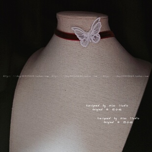 不褪色 超仙白蝴蝶气质 酒红色丝绒choker宫廷锁骨链简约颈链项圈