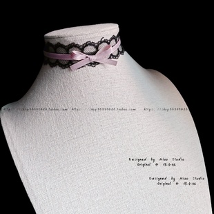 粉墨不褪色choker 甜美可爱蝴蝶结黑短颈链blackpink蕾丝项链颈饰