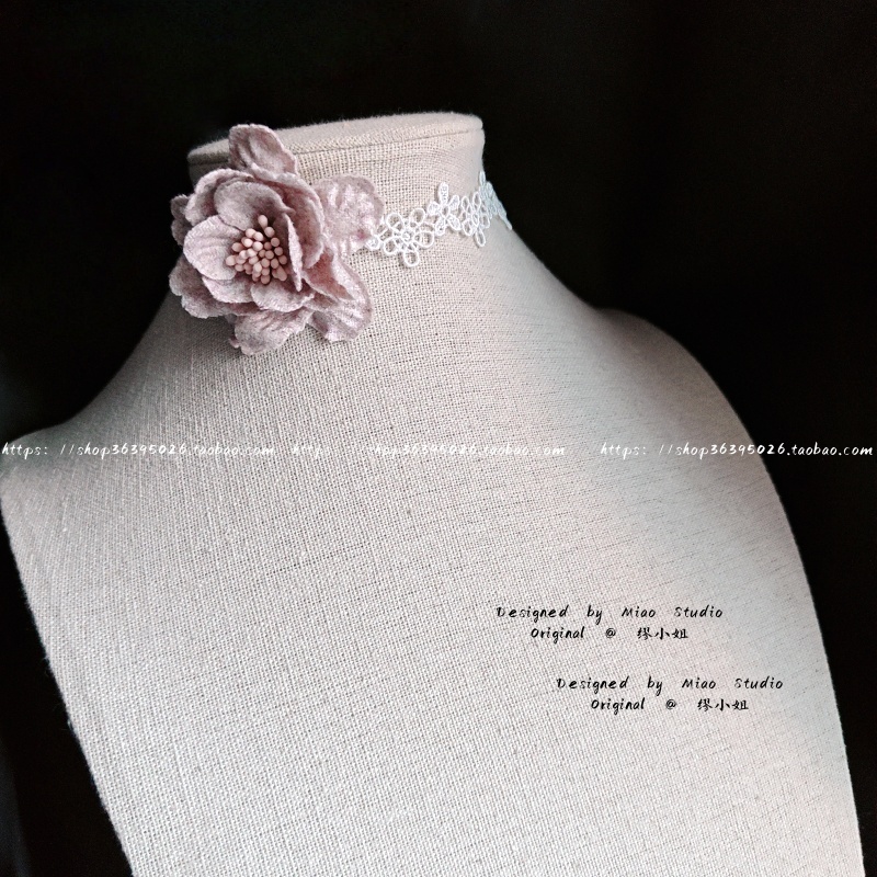 不褪色 蕾丝choker韩粉玫瑰花项链配饰颈链小众设计感简约气质